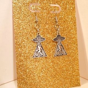 Ufo Bigfoot Cryptid silver toned Earrings